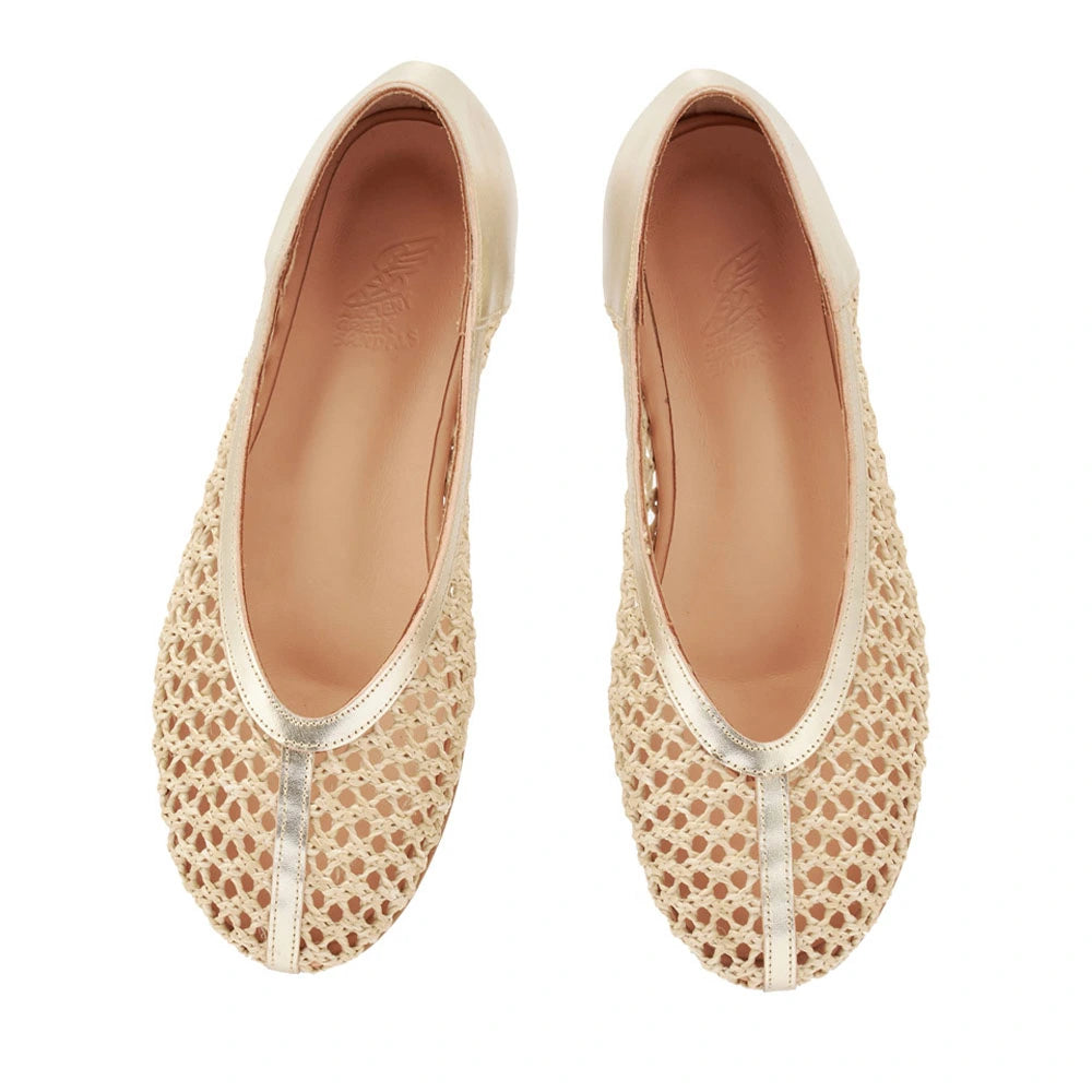 Aeropi Ballet Flat Raffia Nat/Platinum top
