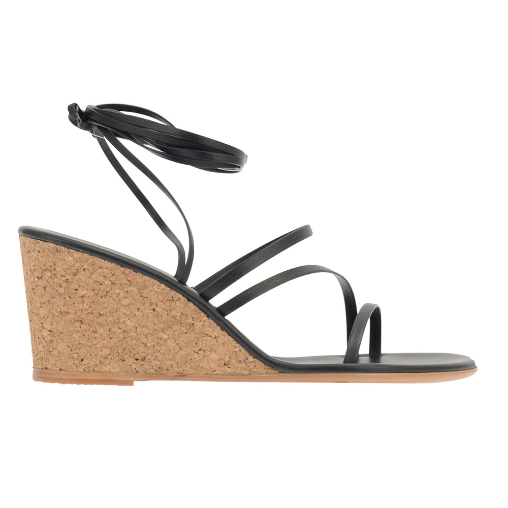ancient greek sandals Lithi mid wedge Black