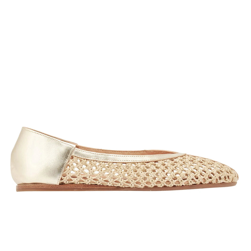 Aeropi Ballet Flat Raffia Nat/Platinum side