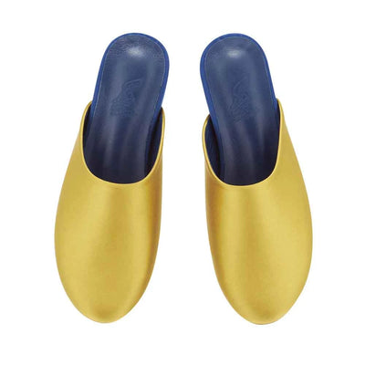The Slipper Satin Ochre/Navy top view