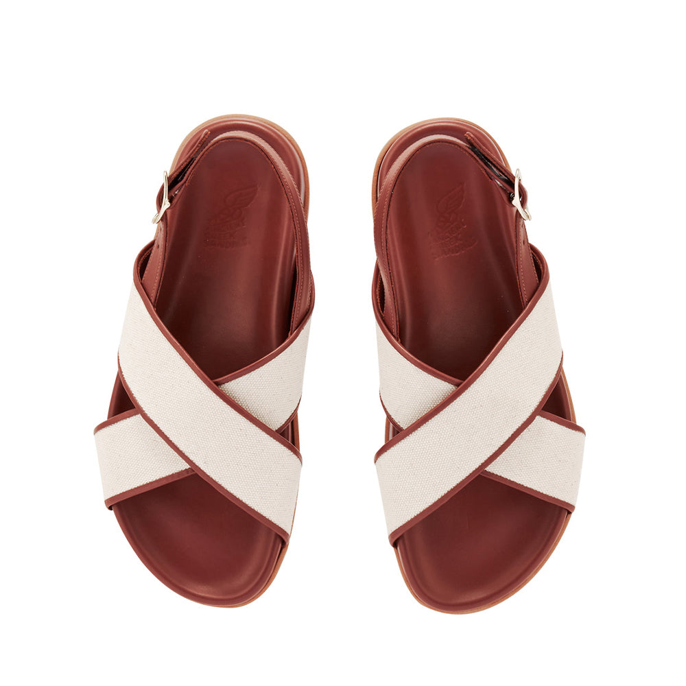 Ikesia Fabric/Leather Natural/Cotto – Ancient Greek Sandals