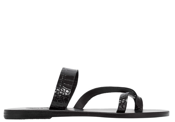 サンダル・ミュール ANCIENT GREEK SANDALS Black leather Daphnae thong slippers Daphnae – Ancient Greek Sandals
