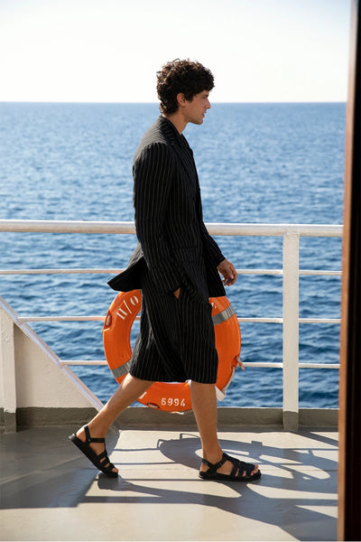 Ektoras Footbed Leateher Black sandals