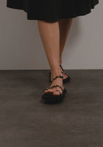 Eleftheria Shearling Black/Gold Studs sandals