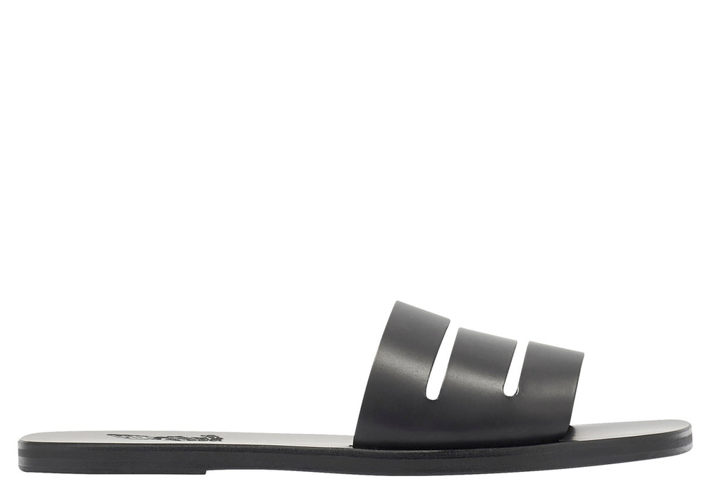 Thiseas Black Leather sandals side view