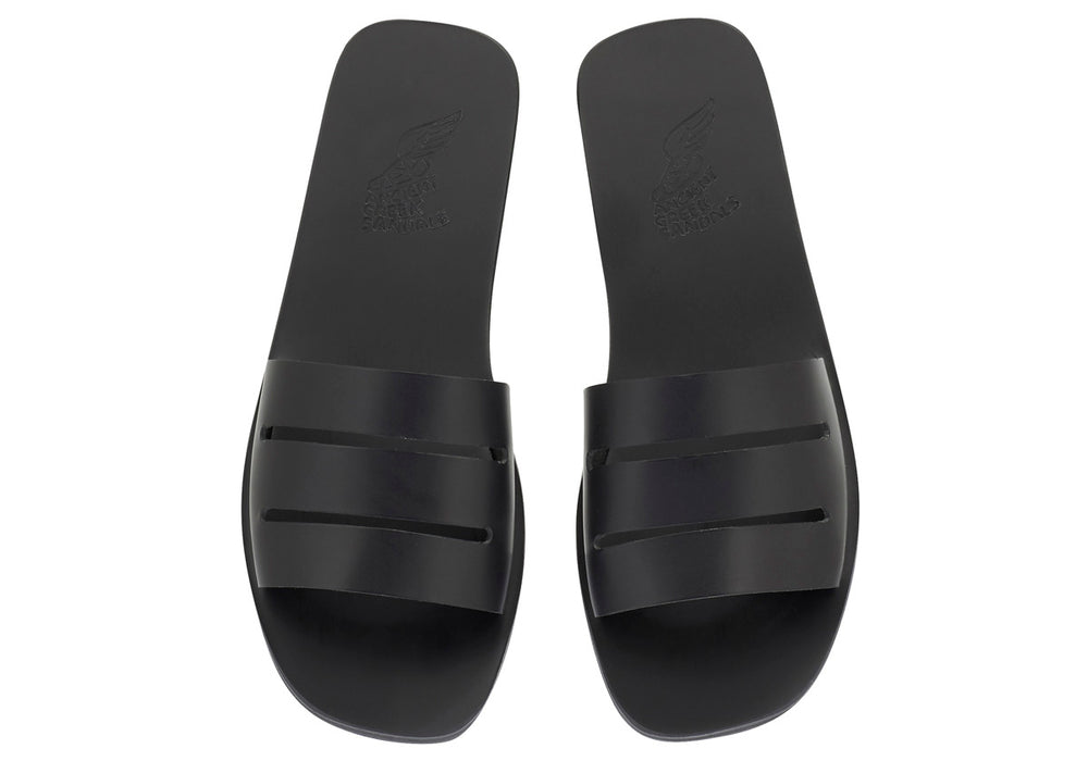 Thiseas Black Leather sandals top view