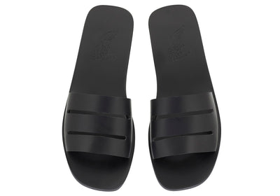 Thiseas Black Leather sandals top view
